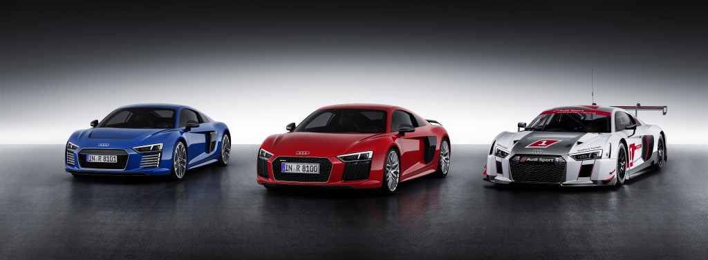 The new (from left to right) R8 V10, R8 V10 Plus, and the R8 LMS.